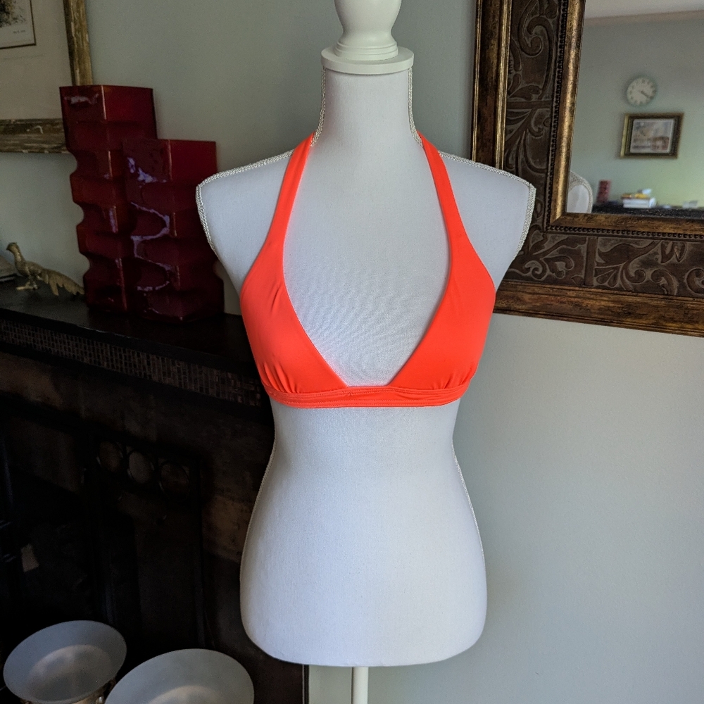 J.Crew Womens S Halter Tie Back Triangle Bikini Top Bright Orange Swim Suit 110